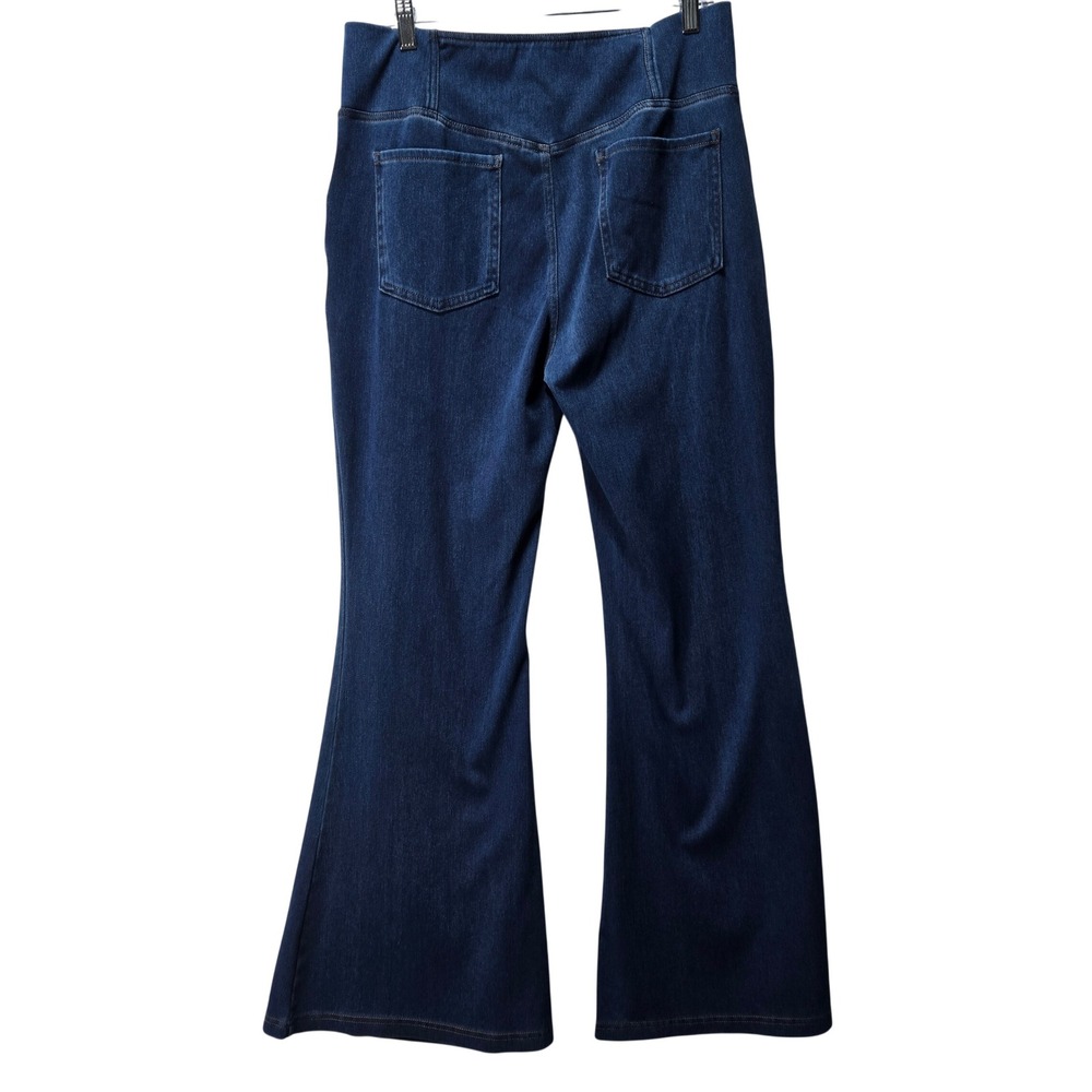 Halara Flare Jeans XL Blue Crossover High Waist Wide Leg Pull On Denim #1625 - Picture 3 of 7
